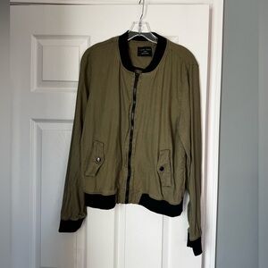 Love Tree Olive Bomber Jacket with Black Details